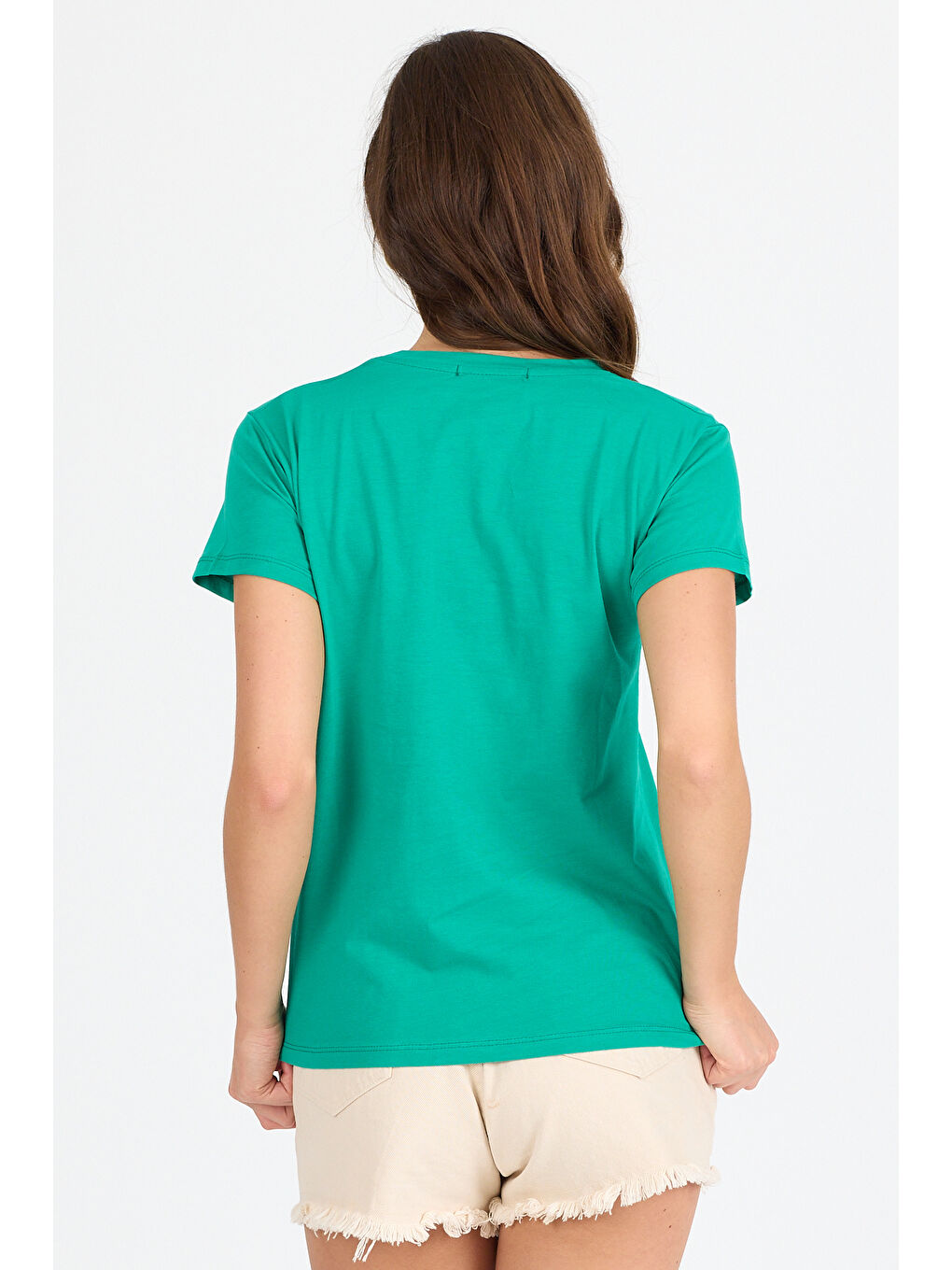 Yeşil Kadın V Yaka T-shirt 3005-2