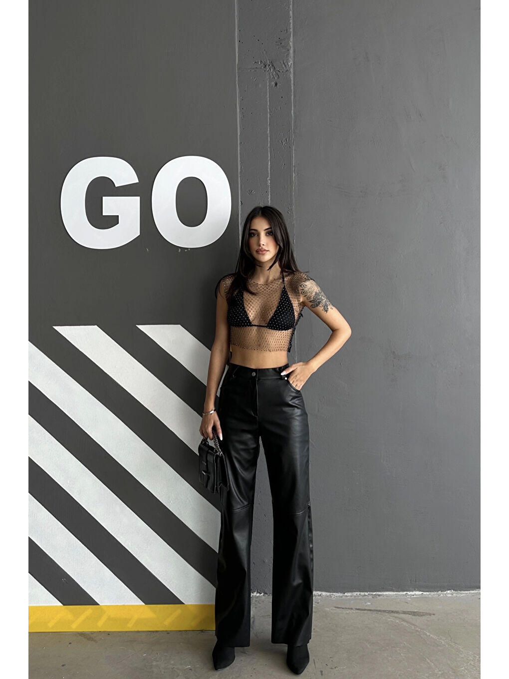 Kadın Siyah Palazzo Deri Pantolon 0291-10046-2