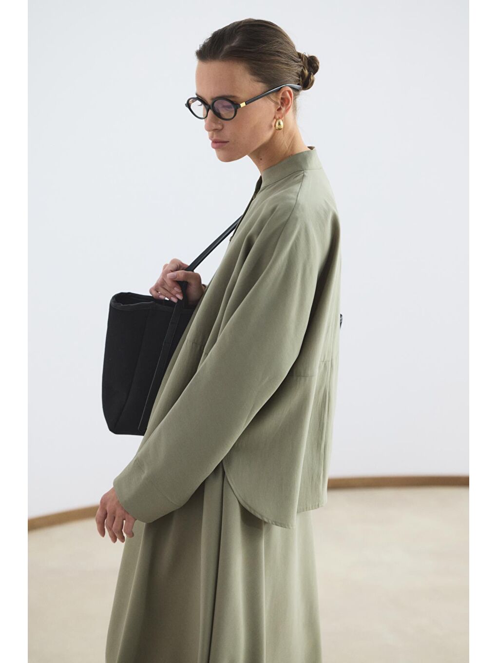 Yeşil Hakim Yaka Gömlek Etek Takım Adaçayı-2