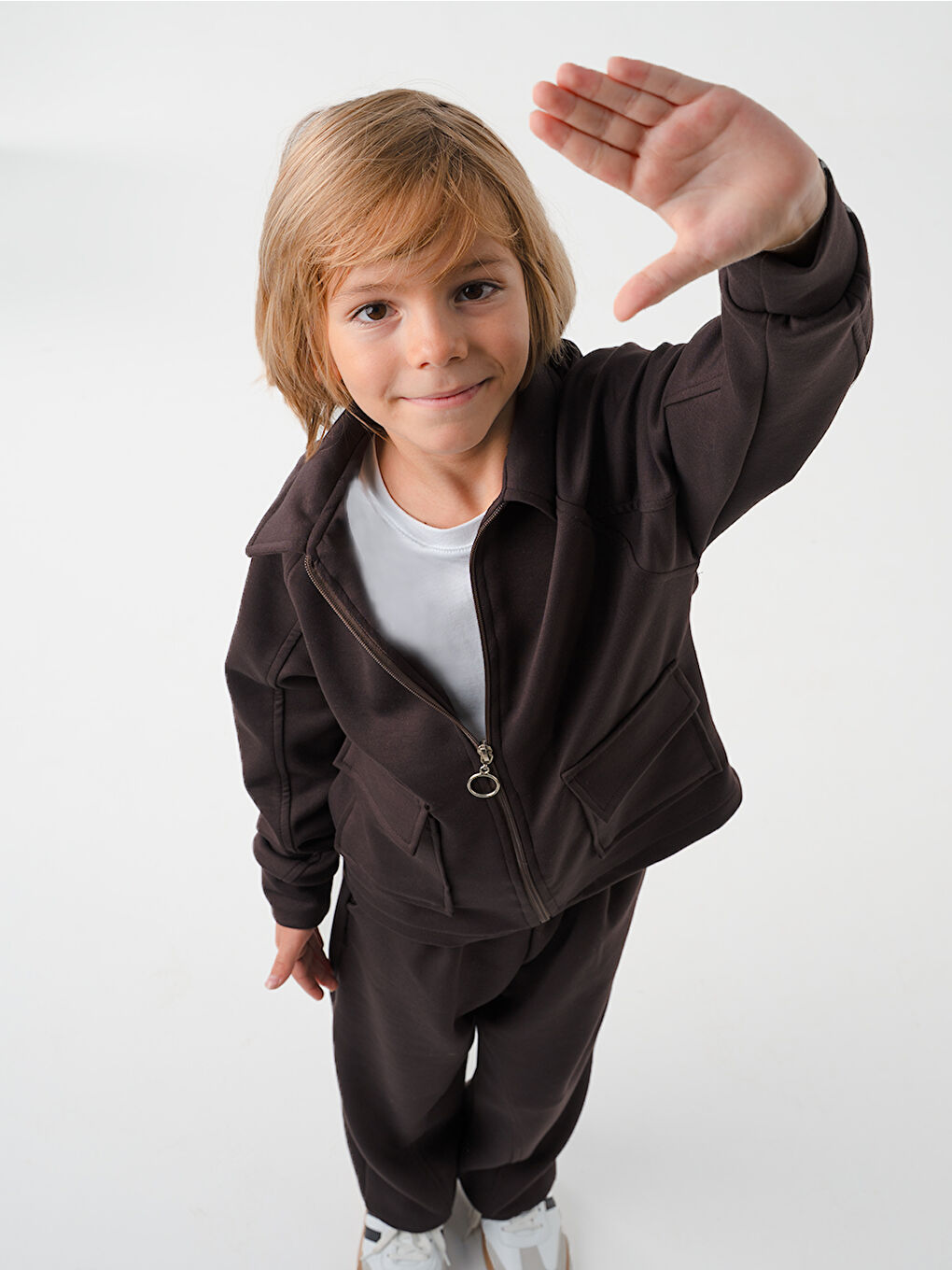 Kahverengi Erkek Çocuk Pocket Kahve Yumuşak Modal Eşofman Takım-5