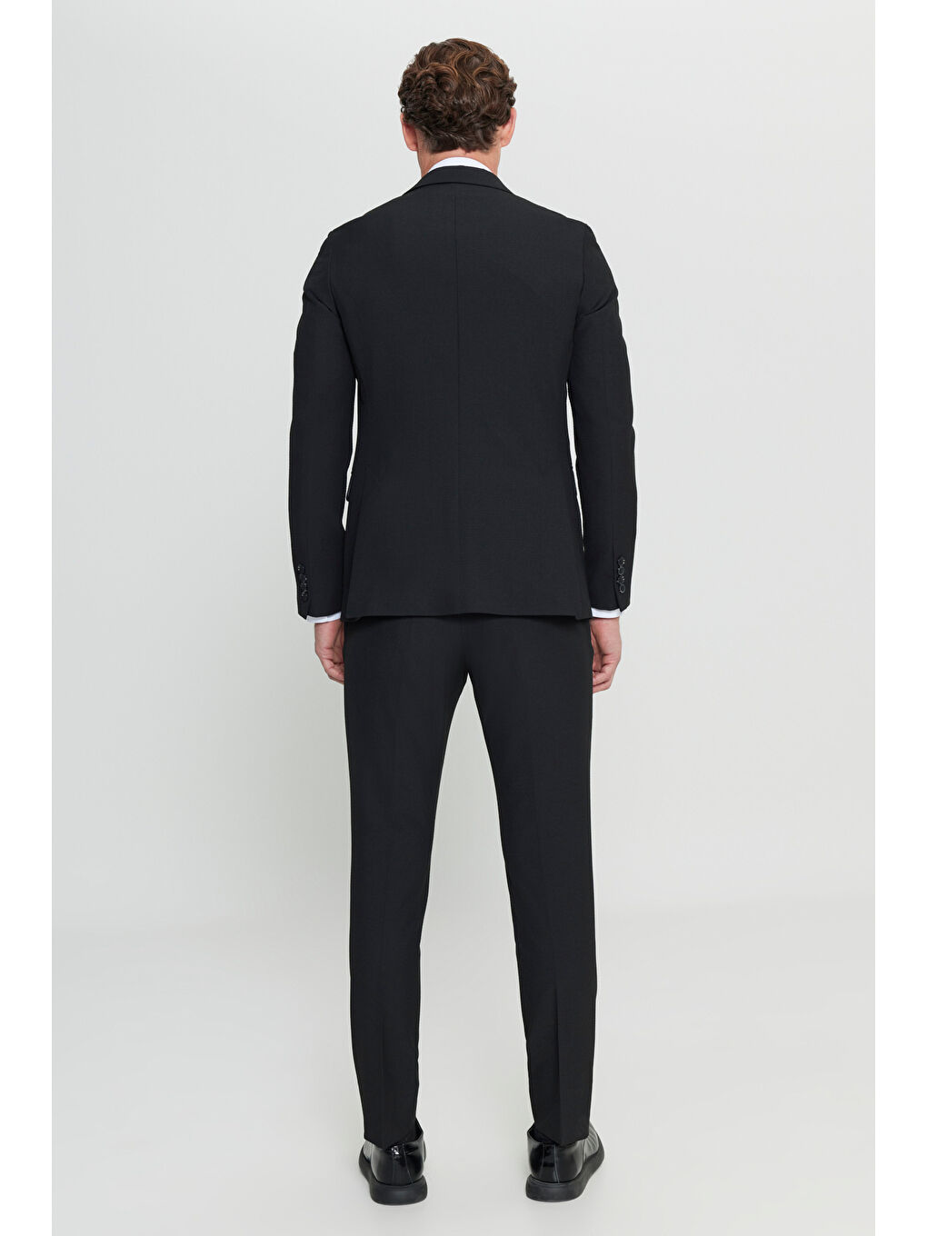 Erkek Siyah Slim Fit Mono Yaka Gofre Desenli Kapak Cepli Esnek Takım Elbise-7