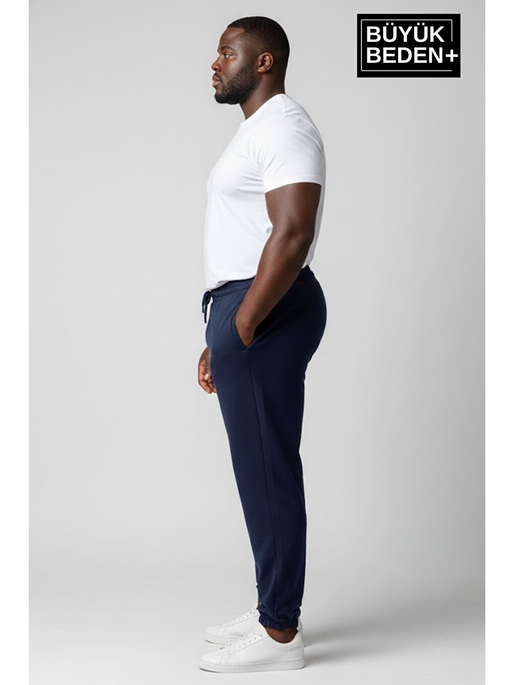 Lacivert Erkek Büyük Beden Paça Lastikli İki İplik Rahat Kalıp ince Eşofman Altı SPR26BEA951-1