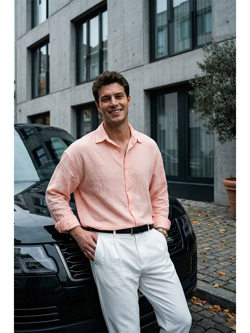 Pembe Yurin Erkek Premium Müslin %100 Pamuk Oversize Uzun Kollu Gömlek-7