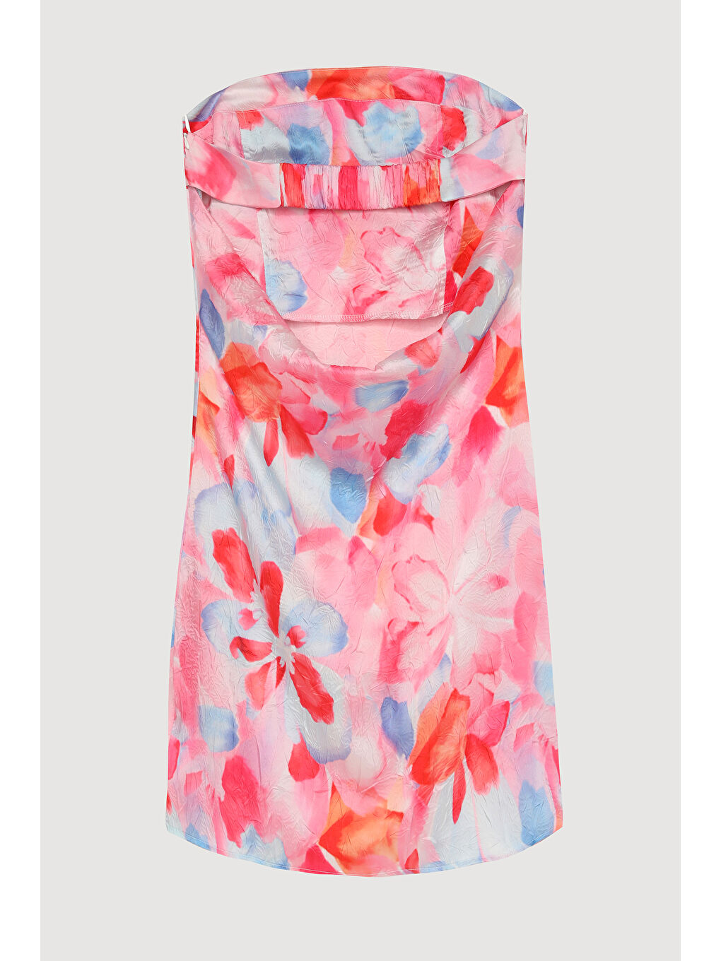 Renkli Çiçek Desenli Straplez Mini Elbise Pembe-1