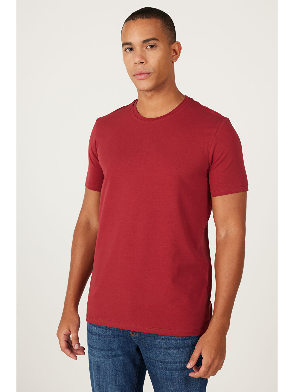 Erkek Bordo 360 Derece Her Yöne Esneyen Slim Fit Bisiklet Yaka Tişört