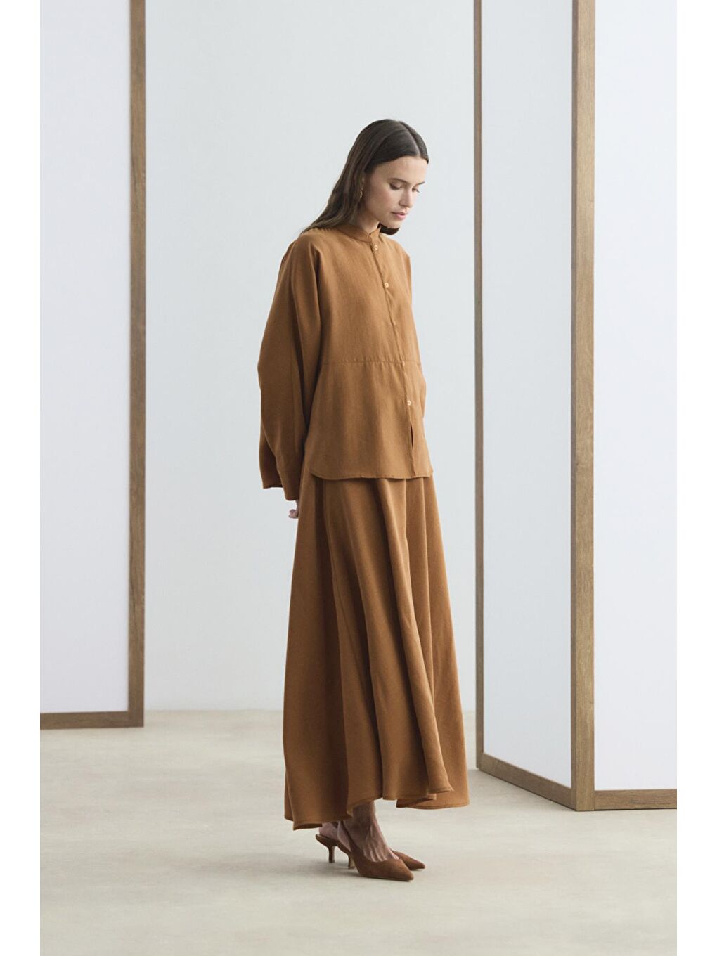 Kahverengi Hakim Yaka Gömlek Etek Takım Kiremit-4