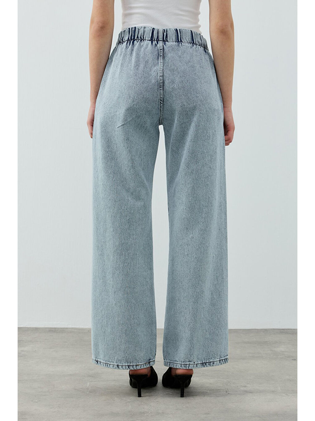 Taşlı Palazzo Denim Pantolon 1693 Koyu Mavi-2