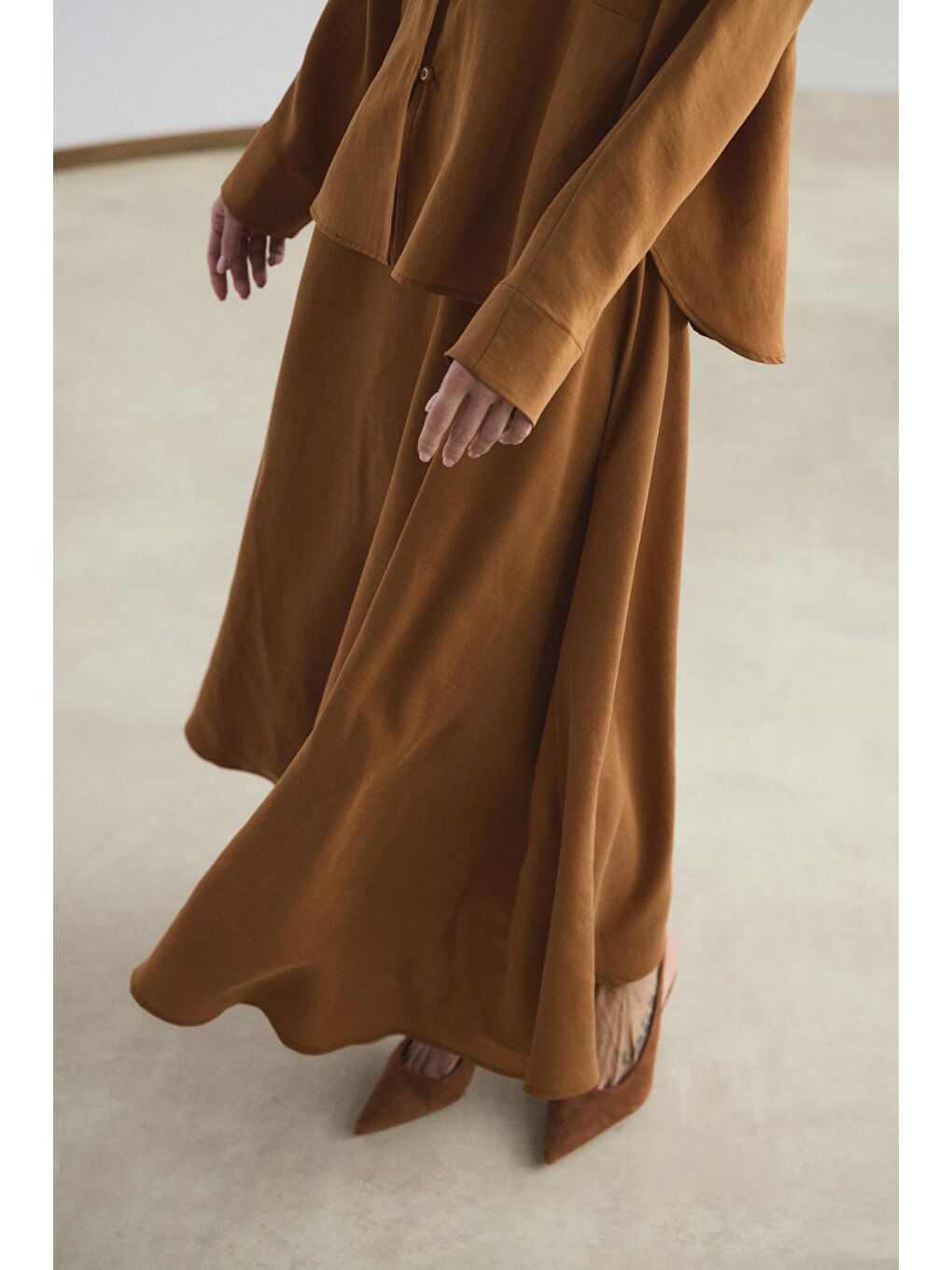 Kahverengi Hakim Yaka Gömlek Etek Takım Kiremit-7