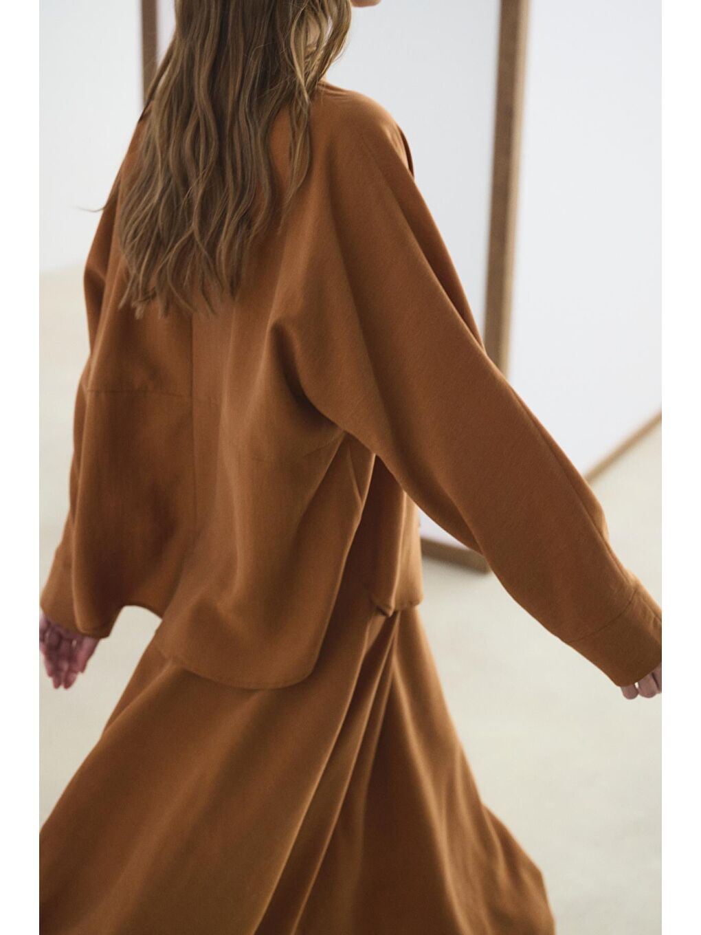 Kahverengi Hakim Yaka Gömlek Etek Takım Kiremit-8