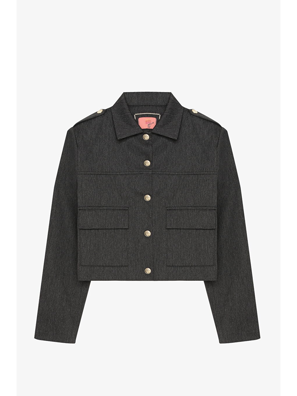 Apoletli Gold Düğmeli Crop Ceket Antrasit