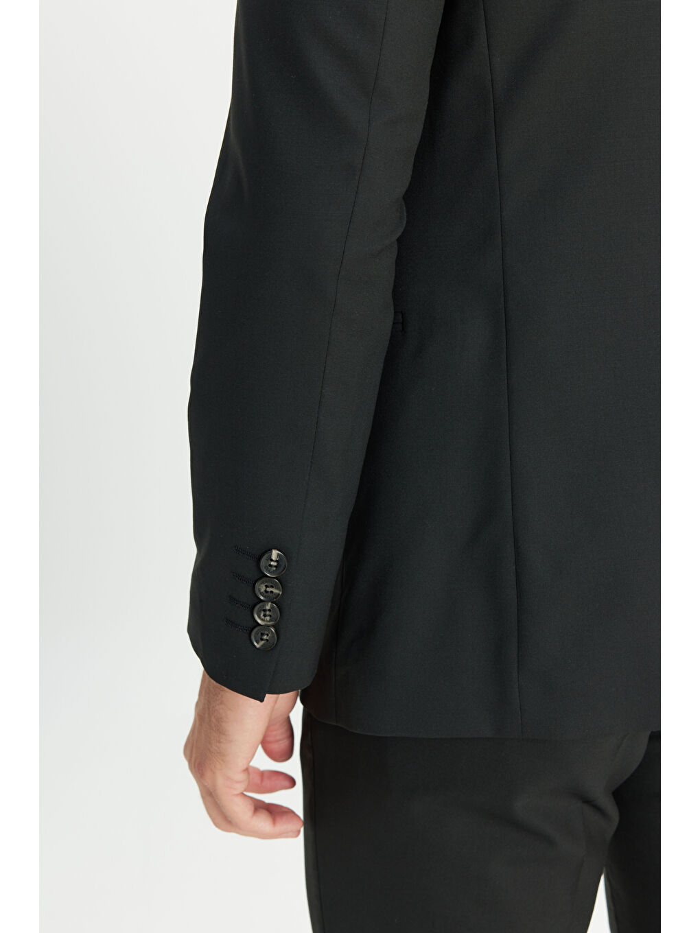 Erkek Siyah Su Geçirmez Ekstra Slim Fit Kırlangıç Yaka Yünlü Nano Takım Elbise-5