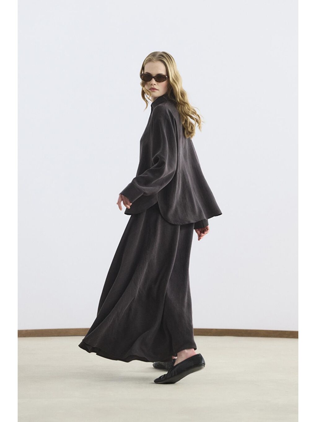 Kahverengi Hakim Yaka Gömlek Etek Takım Acı Kahve-5