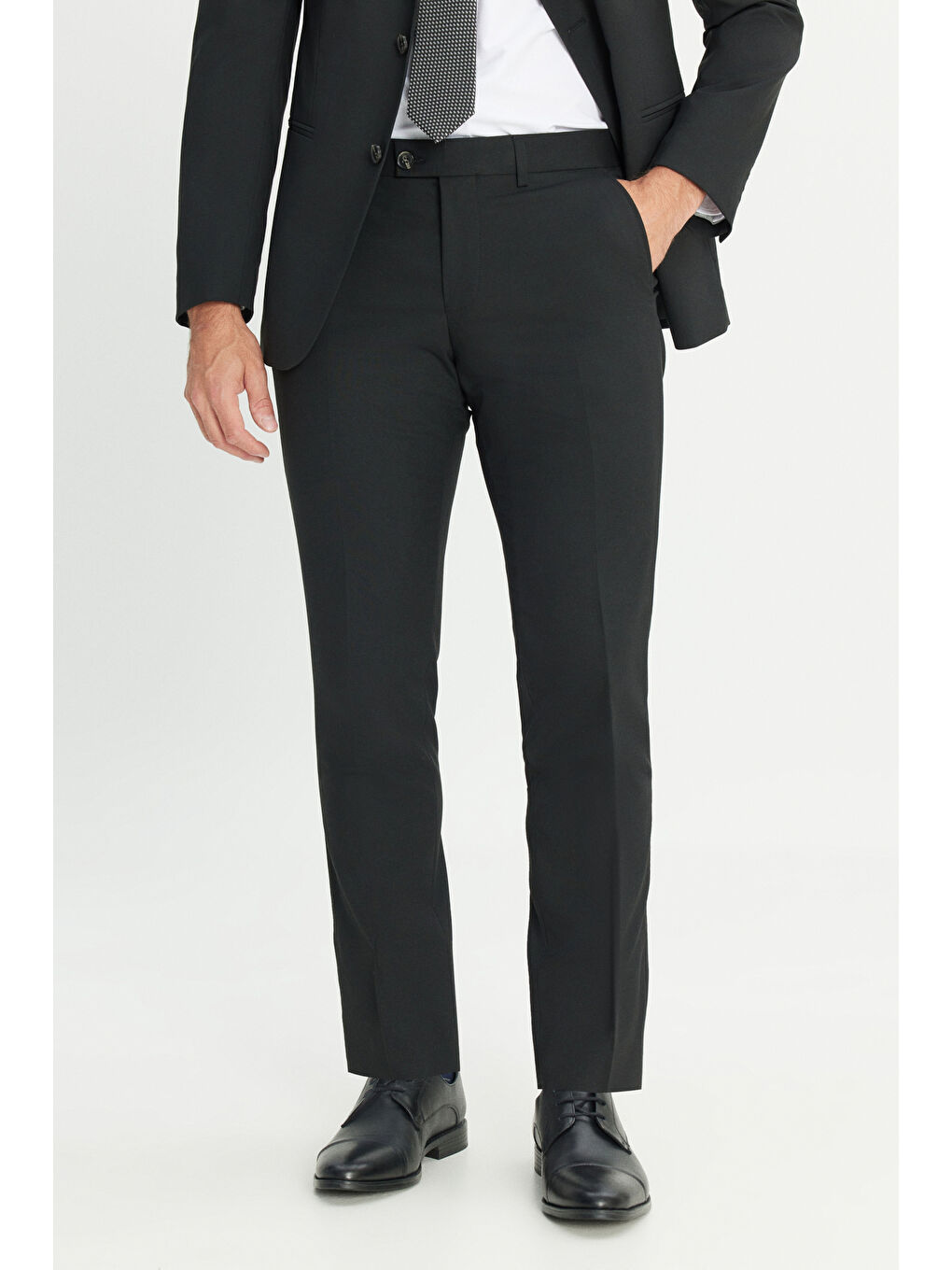 Erkek Siyah Su Geçirmez Ekstra Slim Fit Kırlangıç Yaka Yünlü Nano Takım Elbise-6