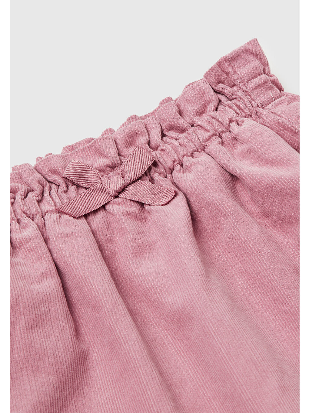 Pembe Bebek Gül Kurusu Fiyonk ve Etiket Detaylı Kadife Pantolon-2
