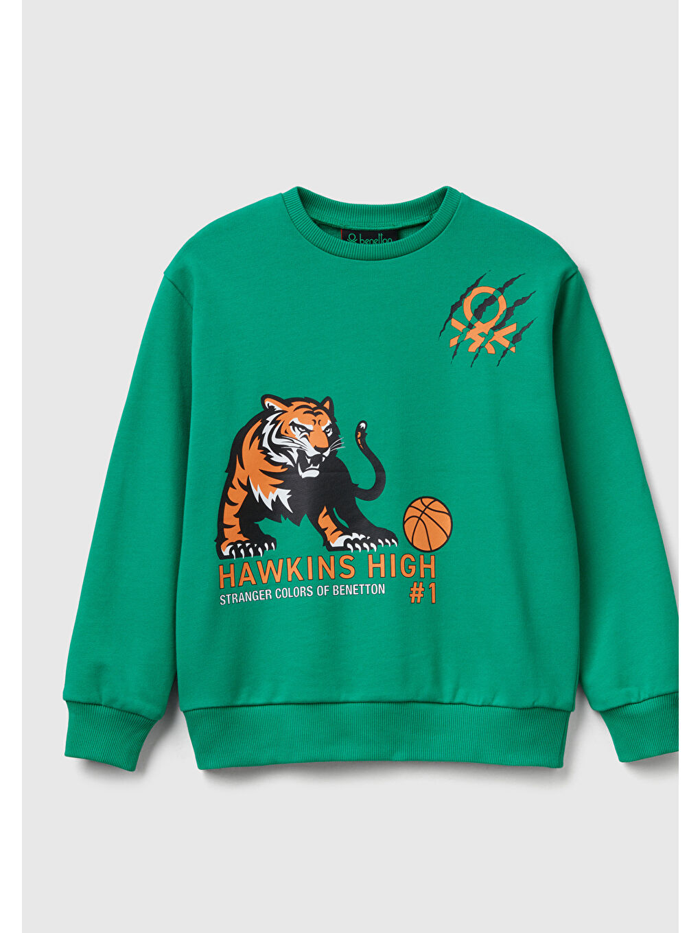 Erkek Çocuk Yeşil % 100 Pamuk  Oversize Stranger Things Ön-Arka Baskılı Sweatshirt