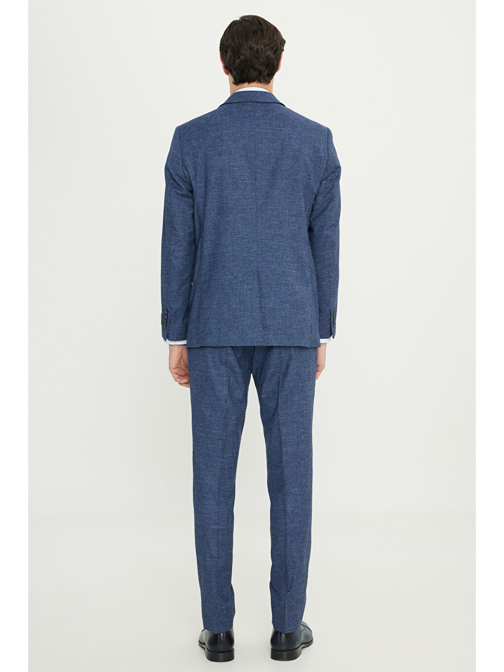 Erkek İndigo Yünlü Slim Fit Mono Yaka Kapak Cepli Takım Elbise-7