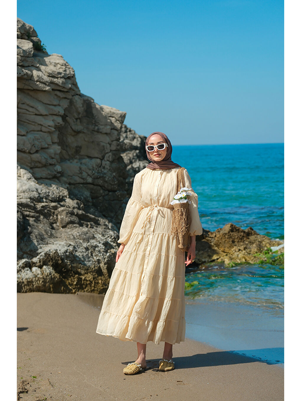 Kadın Astarlı Tül Elbise Bej