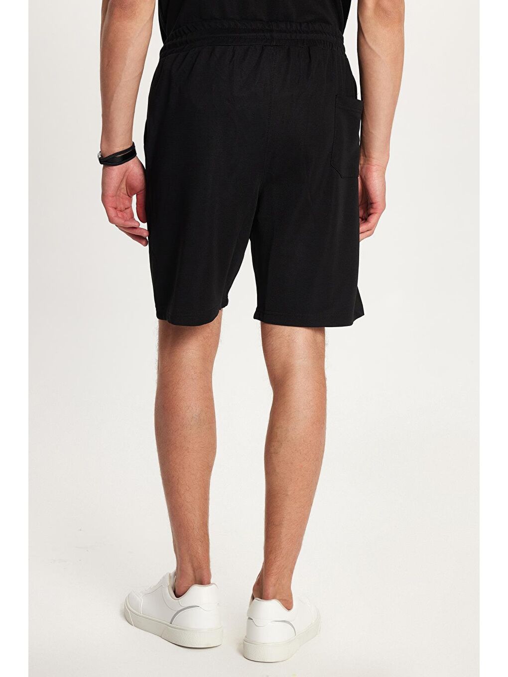 Erkek Standart Fit Pamuklu Fermuarlı Polo Yaka Tişört Beli Bağcıklı Siyah Şort Takım-5