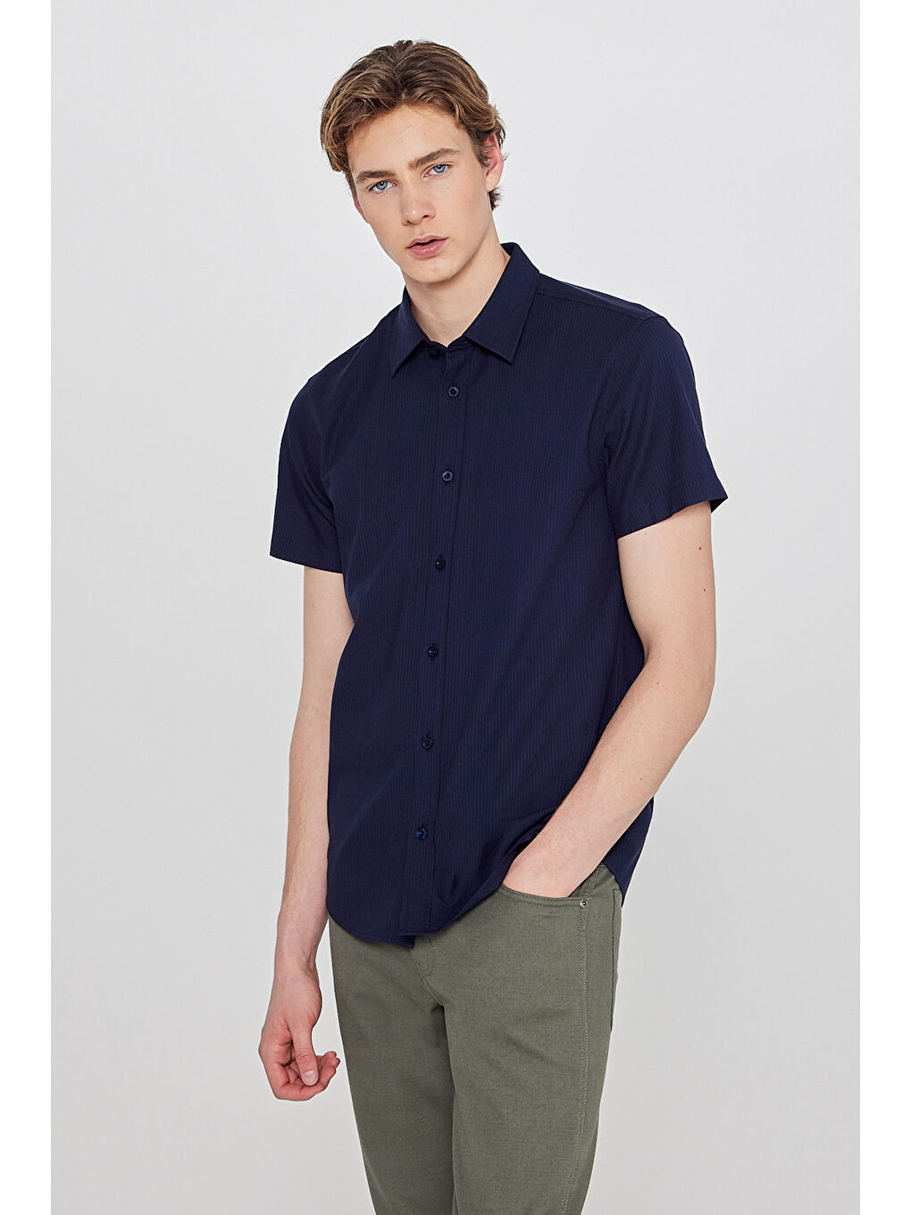 Lacivert Kısa Kollu Gömlek-1