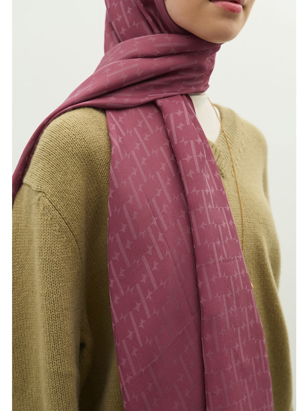 Pembe MONOGRAM PAMUK FLOŞ JAKARLI ŞAL VINTAGE ROSE-1