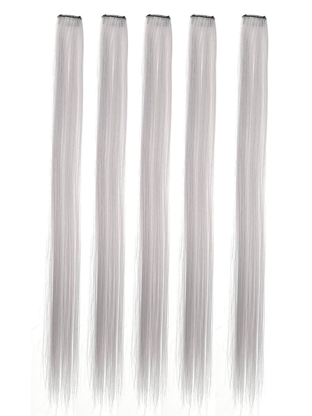 Uzun Düz Sentetik Saç Uzatma Çıt çıt Postiş - 5'li Paket Gri