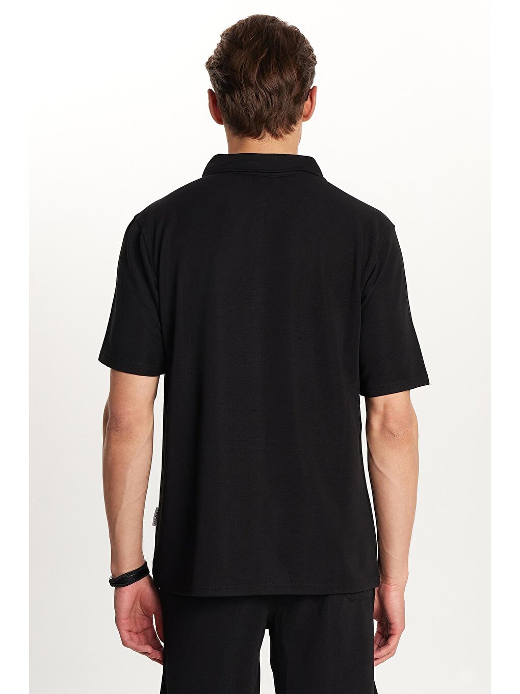 Erkek Standart Fit Pamuklu Fermuarlı Polo Yaka Tişört Beli Bağcıklı Siyah Şort Takım-6