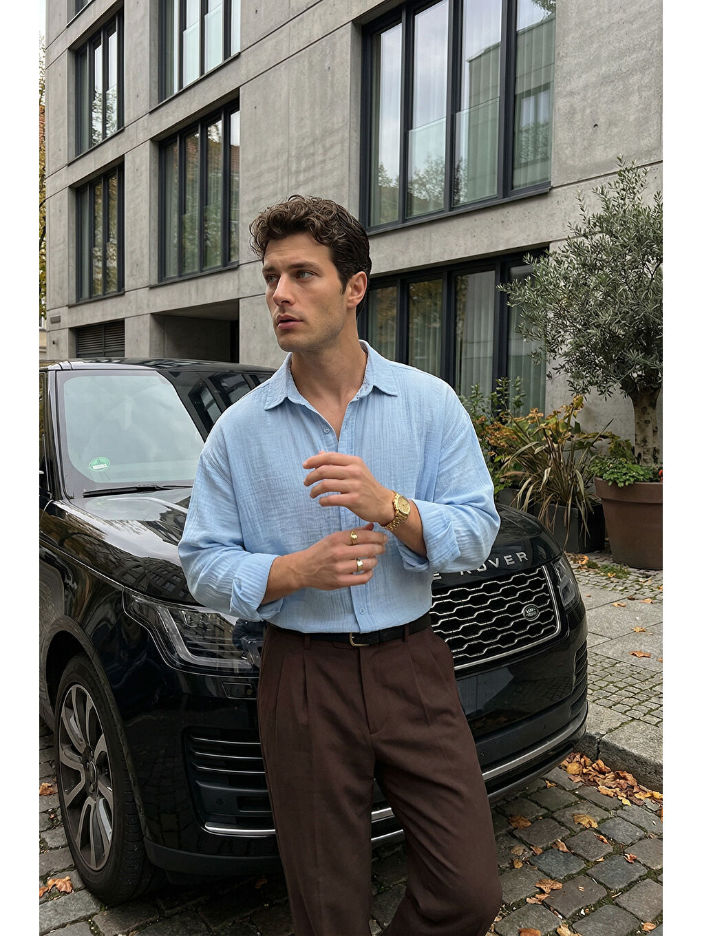 Mavi Yurin Erkek Premium Müslin %100 Pamuk Oversize Uzun Kollu Gömlek-4