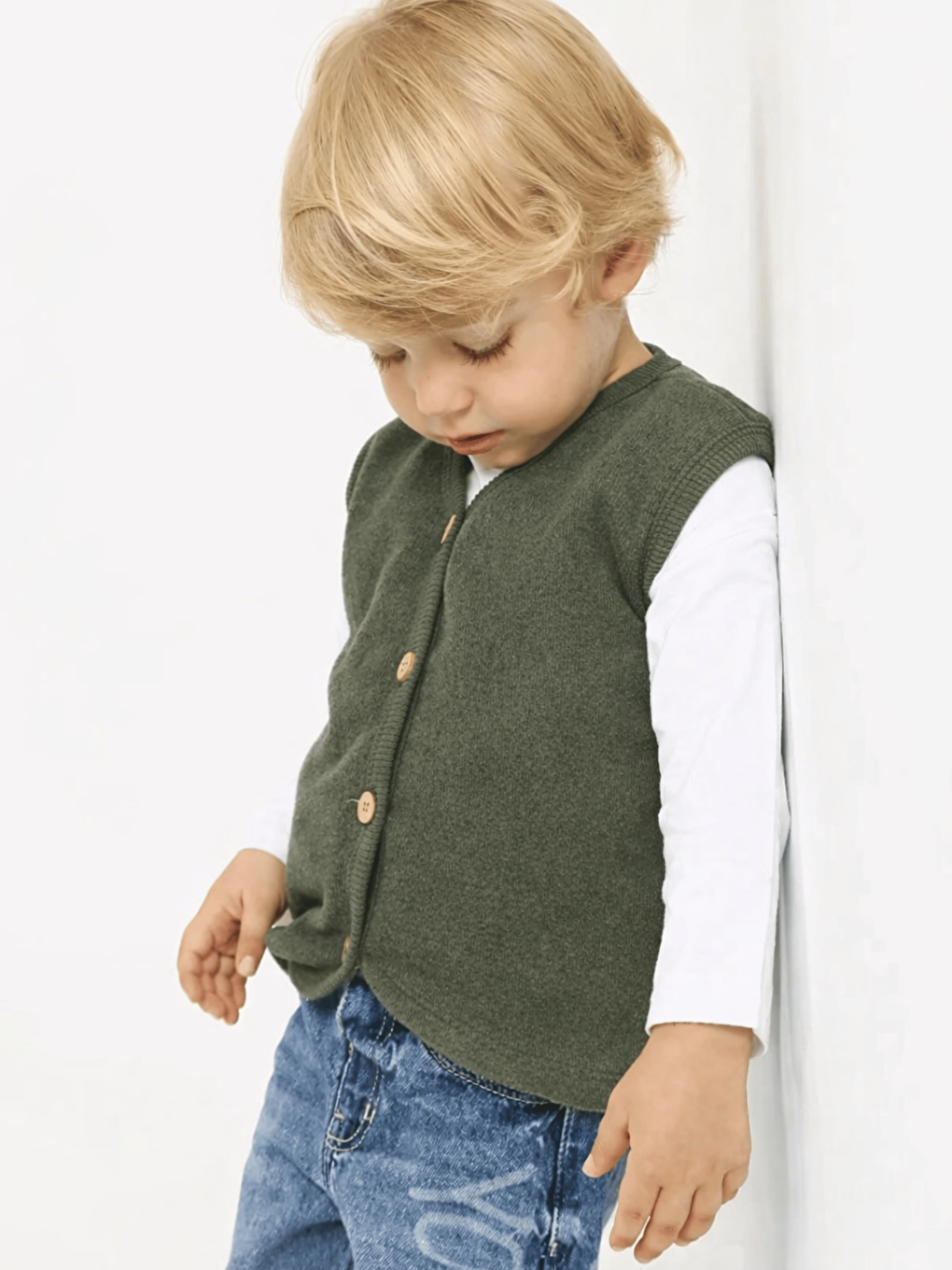 Haki V Yaka Erkek Bebek Yelek-2