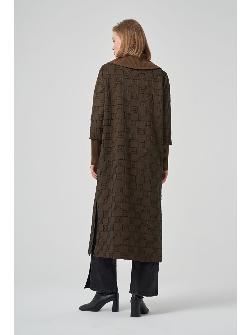 Kemer Detay Uzun Kap Ceket Pardesü 6004 Kahverengi-3