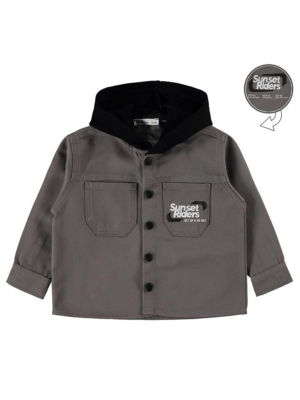 Boys Çift Cepli Kapüşonlu 2-5 Yaş Gömlek - Gri