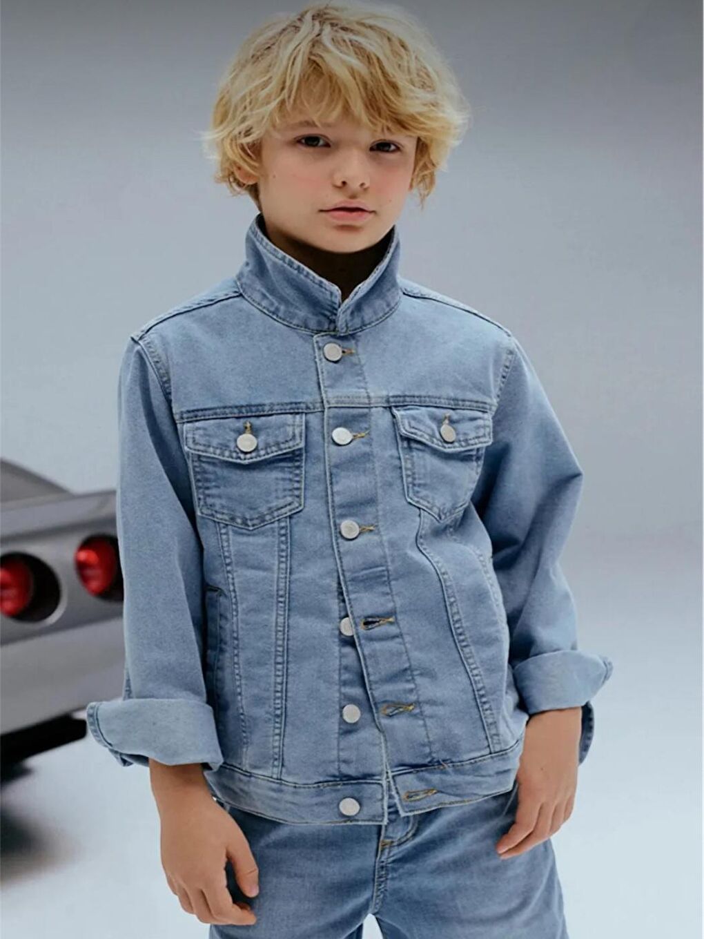 Açık Mavi Renk Erkek Çocuk %100 Pamuk Cepli Denim Ceket