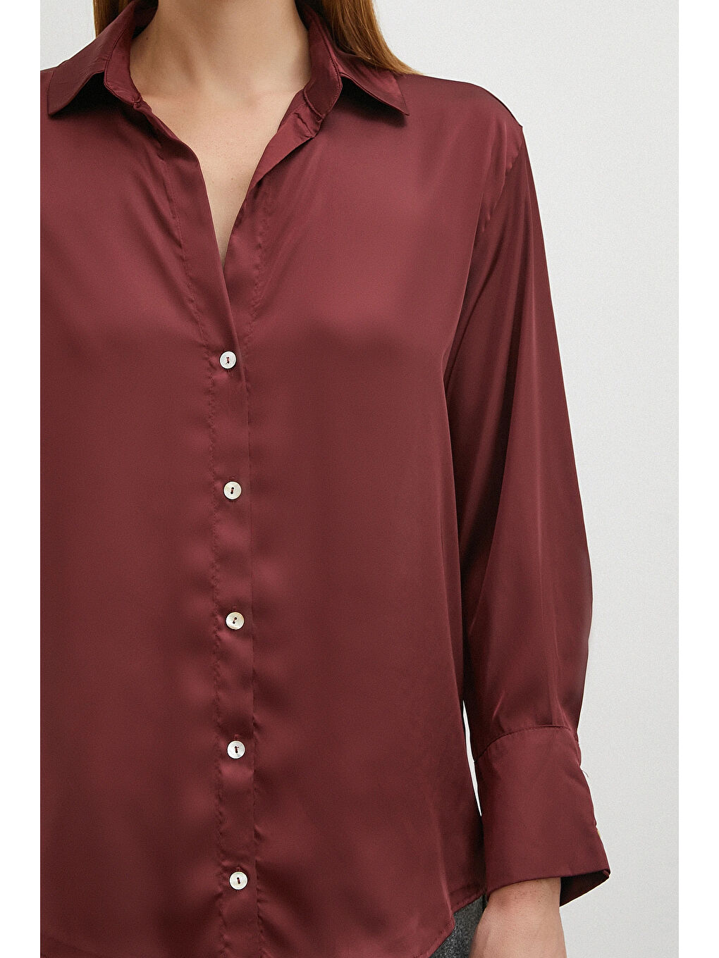 Basic Saten Gömlek Bordo-4