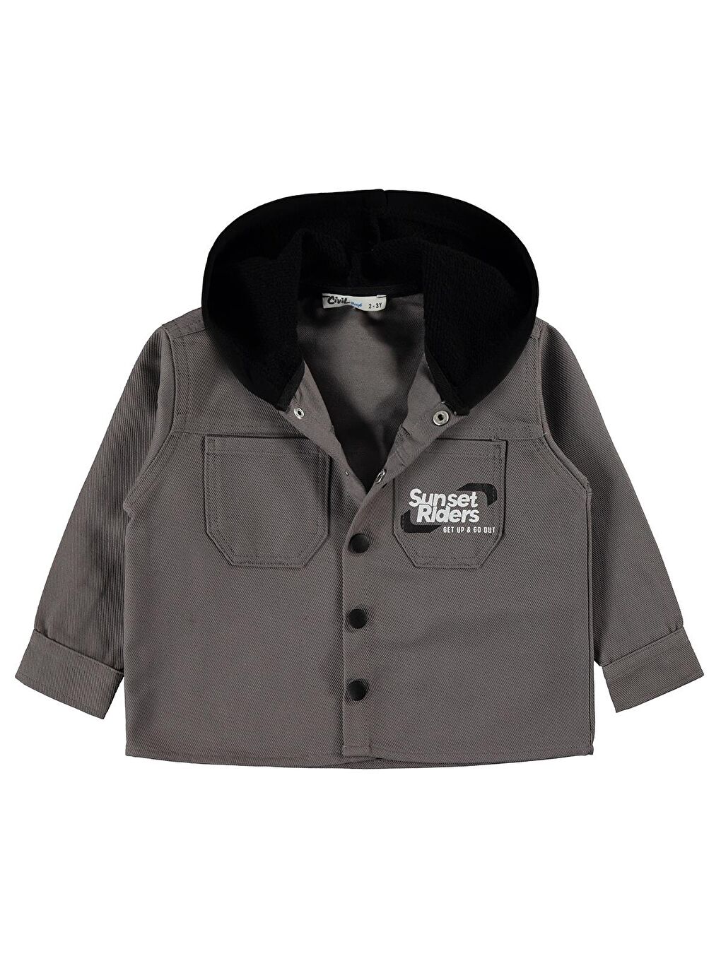 Boys Çift Cepli Kapüşonlu 2-5 Yaş Gömlek - Gri-2