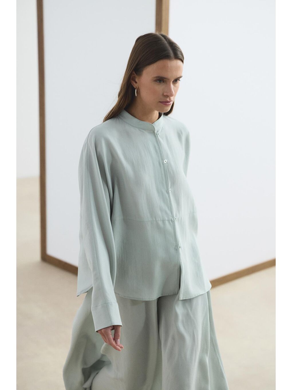 Hakim Yaka Gömlek Etek Takım Açık Gri-2