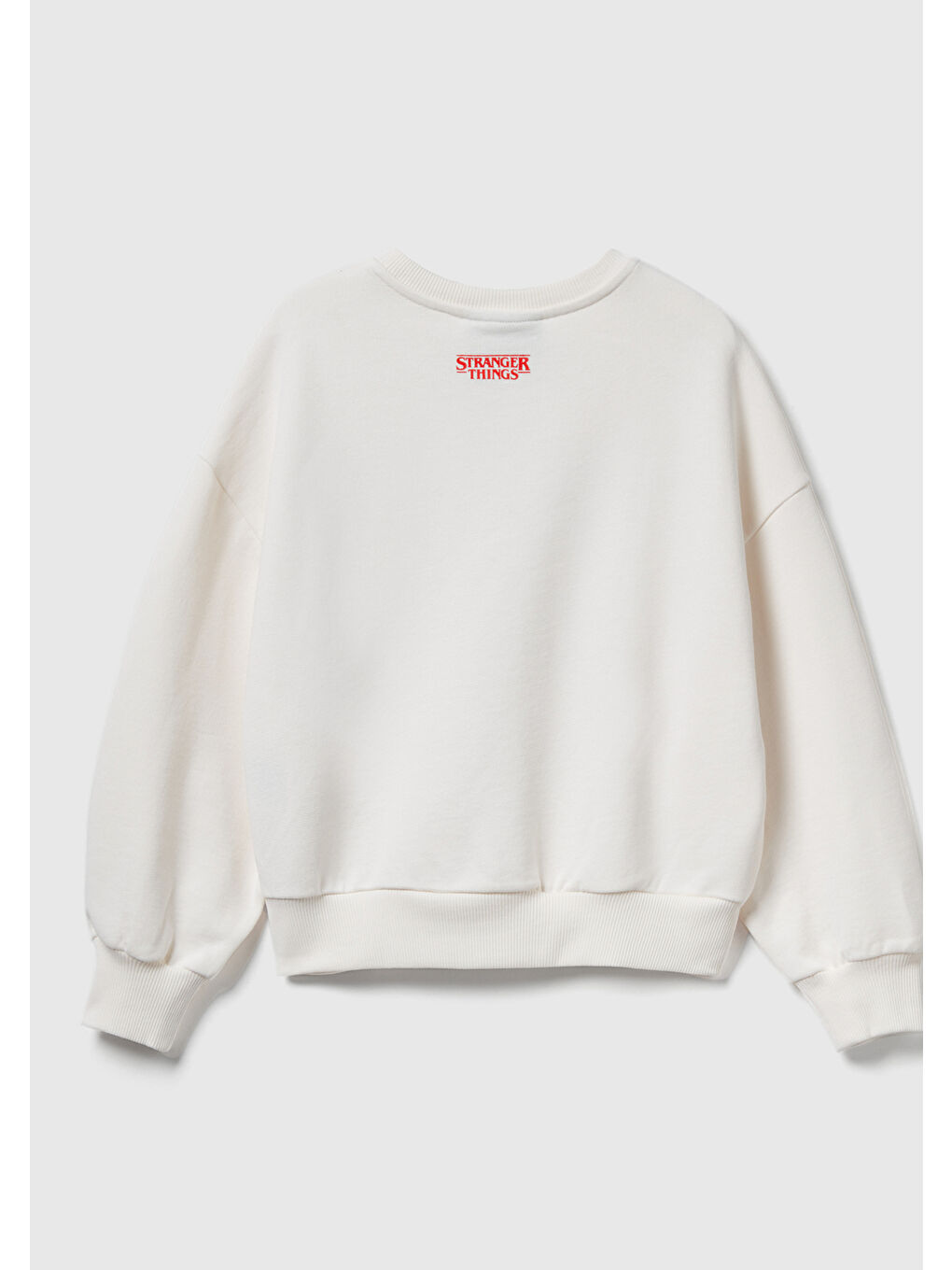 Ekru Kız Çocuk Krem %100 Pamuk Oversize Stranger Things Ön Baskılı Sweatshirt-1