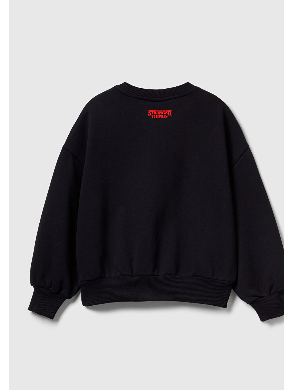 Kız Çocuk Siyah %100 Pamuk Oversize Stranger Things Ön Baskılı Sweatshirt-1