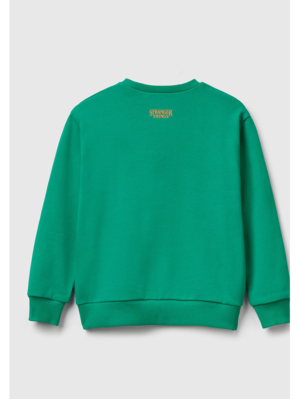 Erkek Çocuk Yeşil % 100 Pamuk  Oversize Stranger Things Ön-Arka Baskılı Sweatshirt-1