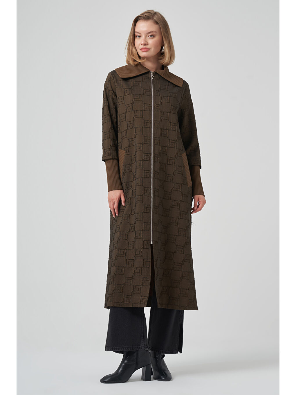 Kemer Detay Uzun Kap Ceket Pardesü 6004 Kahverengi-4