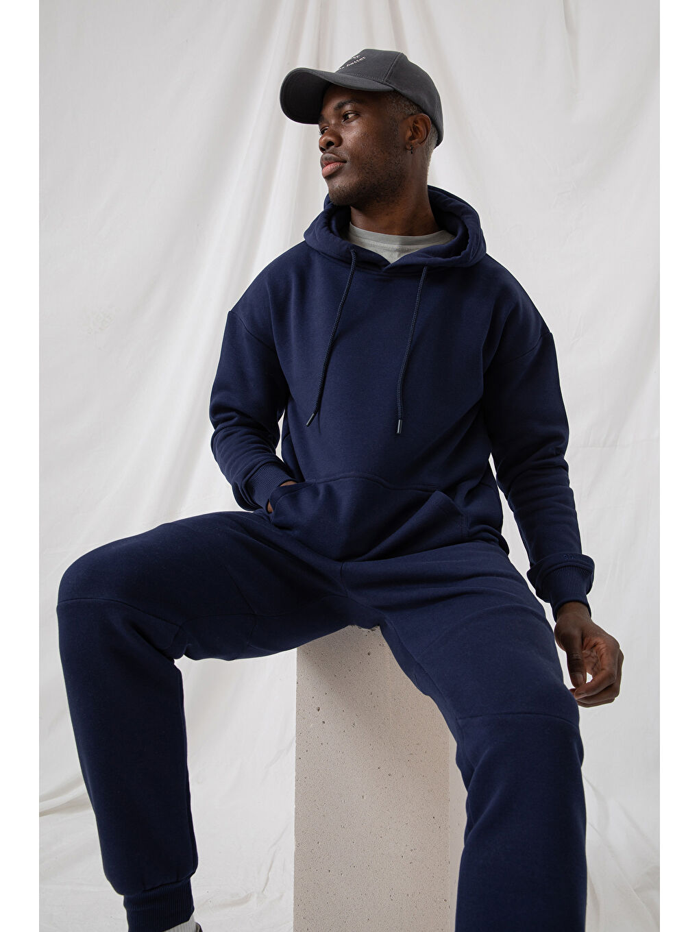 Erkek Stay Oversize Lacivert Hoodie-2