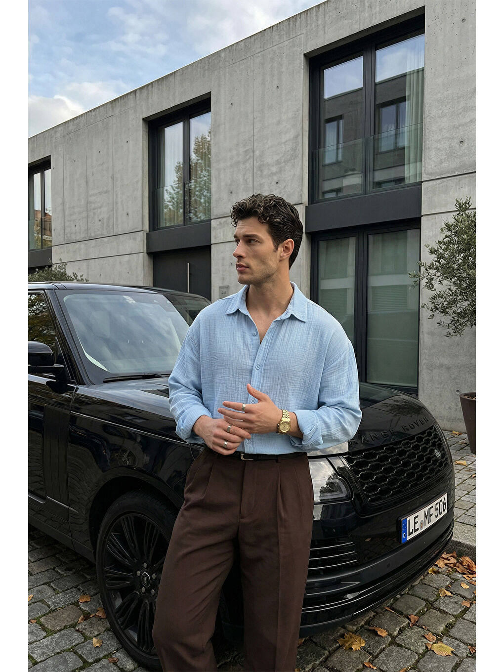 Mavi Yurin Erkek Premium Müslin %100 Pamuk Oversize Uzun Kollu Gömlek-6