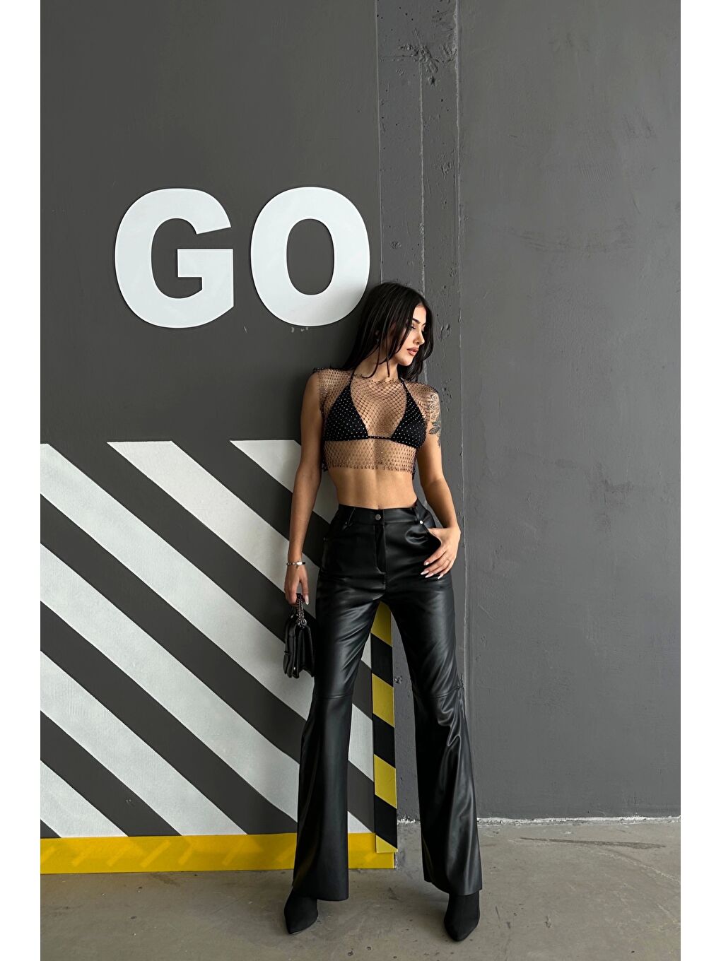 Kadın Siyah Palazzo Deri Pantolon 0291-10046-3