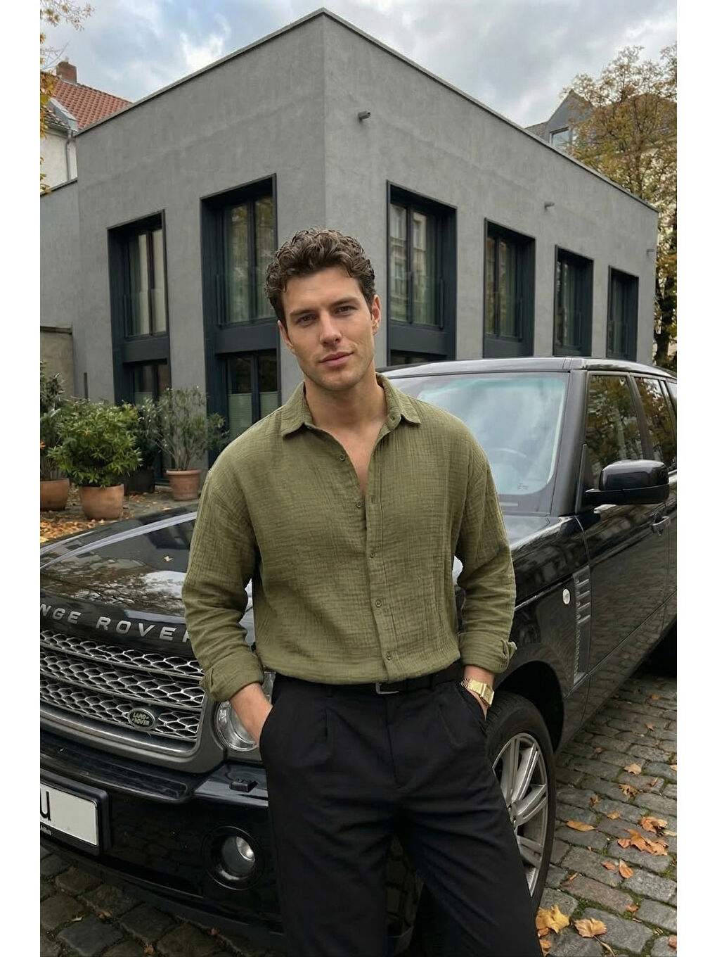 Yeşil Yurin Erkek Premium Müslin %100 Pamuk Oversize Uzun Kollu Gömlek-6