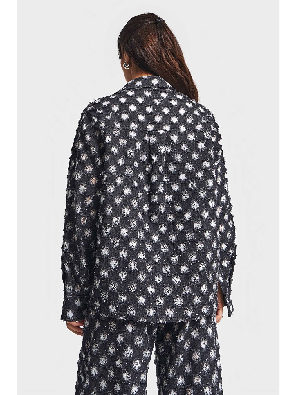 Kadın Antrasit 7w5-51 Oversize Özel Kumaş Tasarım Denim Ceket-1