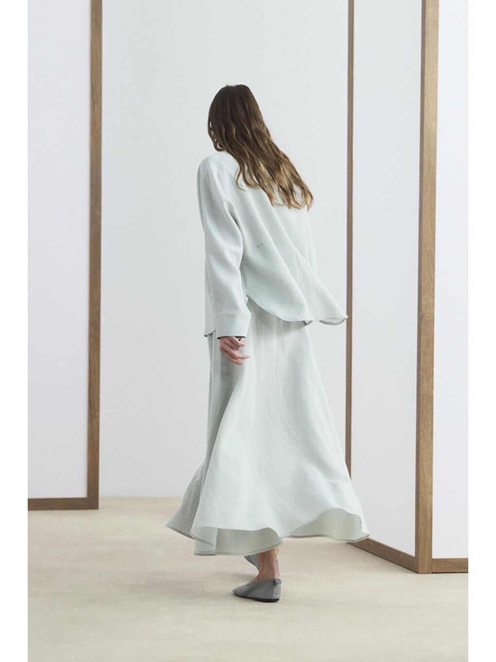 Hakim Yaka Gömlek Etek Takım Açık Gri-6