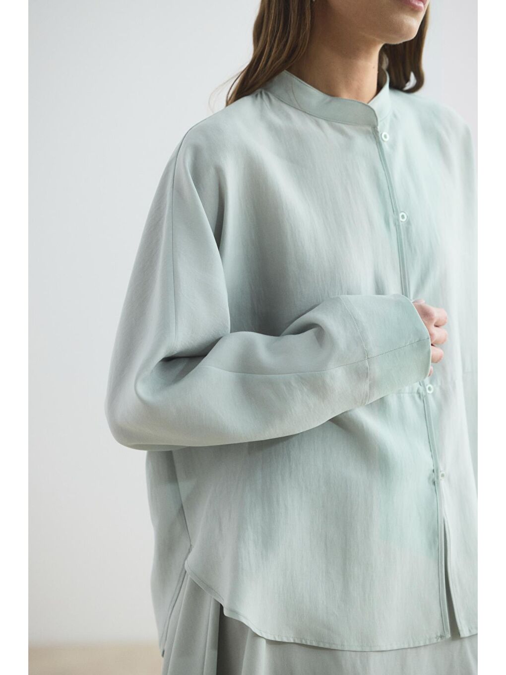 Hakim Yaka Gömlek Etek Takım Açık Gri-7