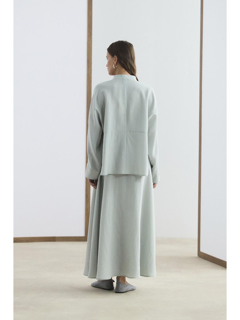 Hakim Yaka Gömlek Etek Takım Açık Gri-8