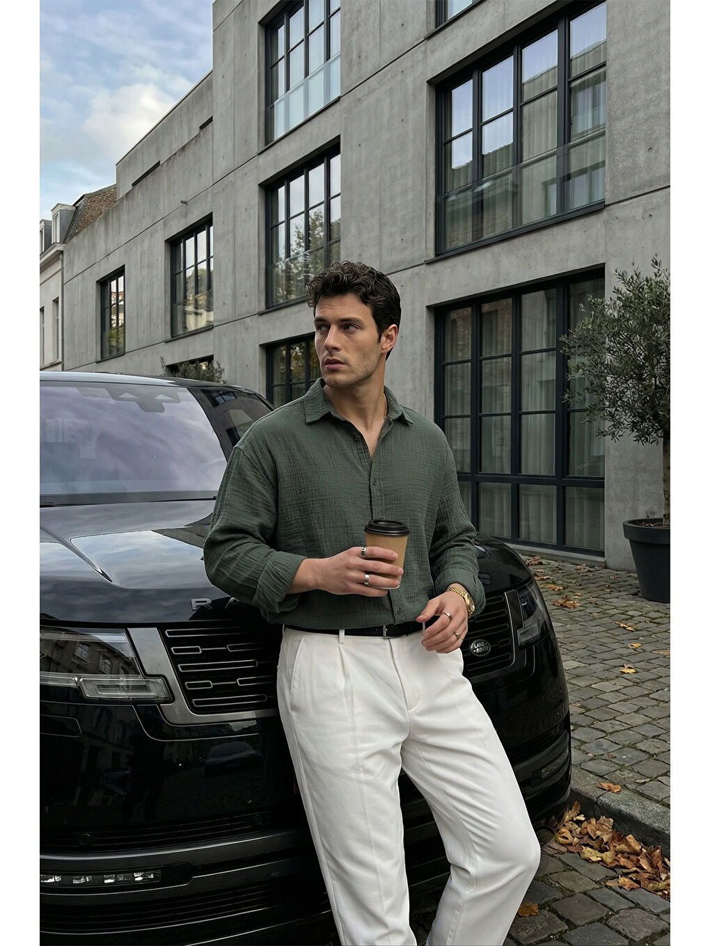 Yeşil Yurin Erkek Premium Müslin %100 Pamuk Oversize Uzun Kollu Gömlek-2