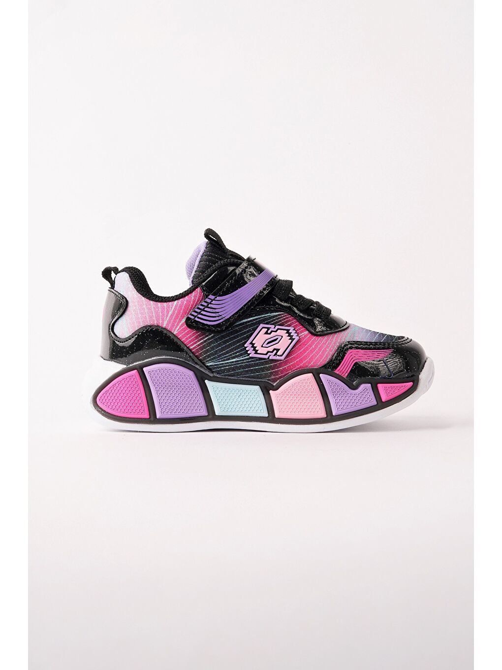 Siyah RAİNBOW Kalın Taban Cırtlı ve Bağcıklı Çocuk Sneaker Spor Ayakkabı