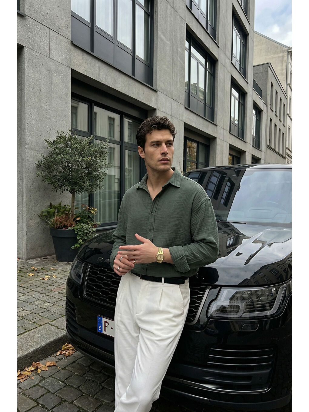 Yeşil Yurin Erkek Premium Müslin %100 Pamuk Oversize Uzun Kollu Gömlek-3