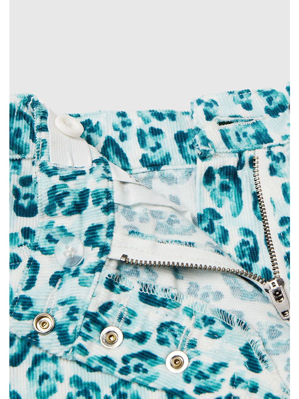 Kız Çocuk Mint Yeşili Tamamı Desenli Düğmeli Ayarlanabilir Bel Kadife Bermuda Şort-2